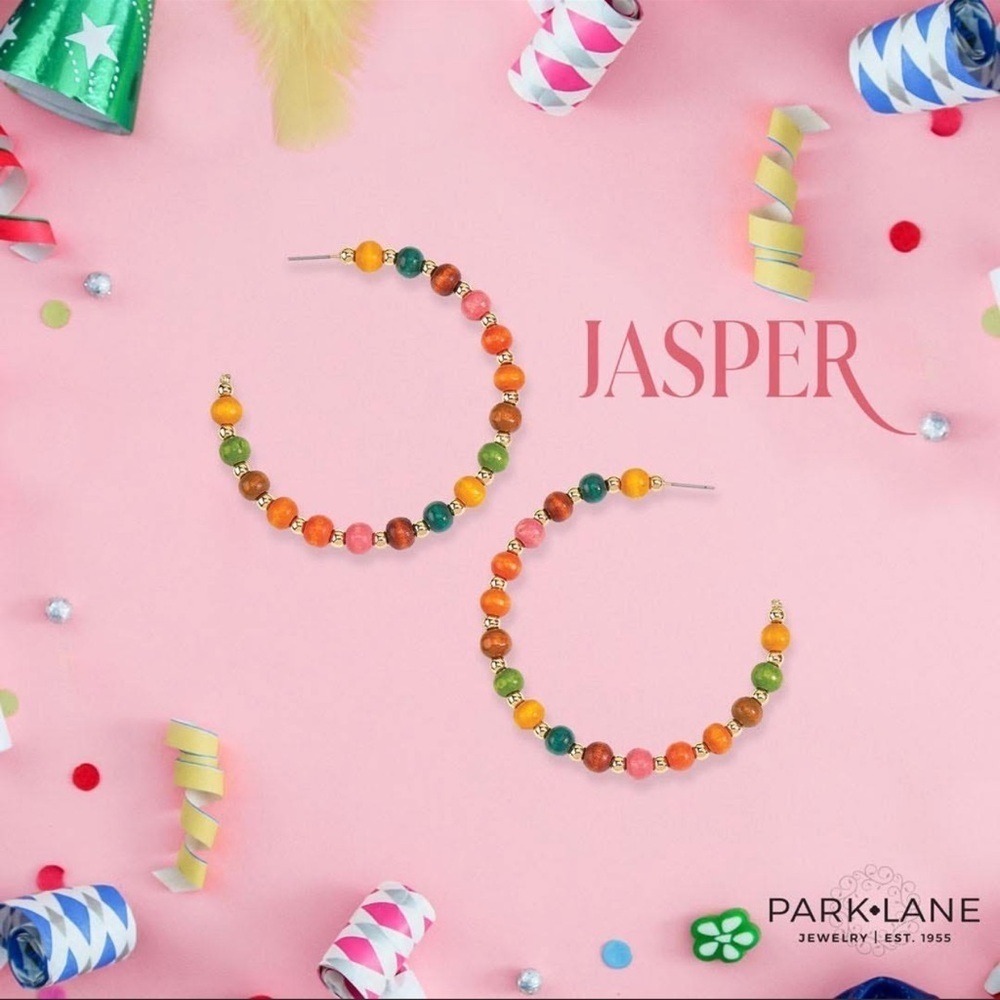 New Park Lane Jasper Beaded Hoop Earrings Multicolor NWT